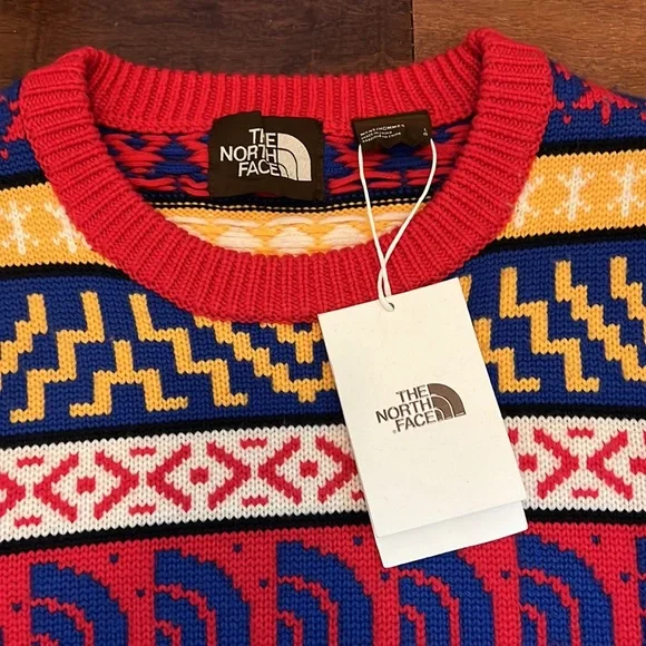 The NorthFace Crew Sweater size Large Mutli Red Yellow Blue